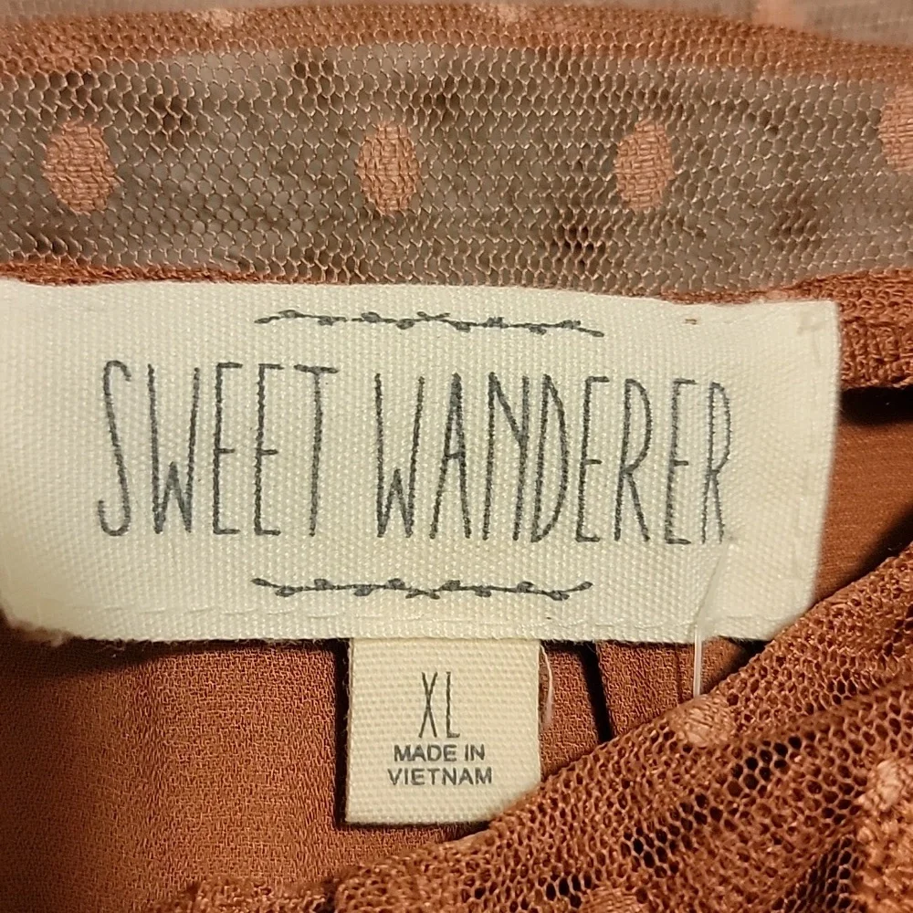 Sweet Wanderer Rust Mini Dress with Sheer Puff Sleeves